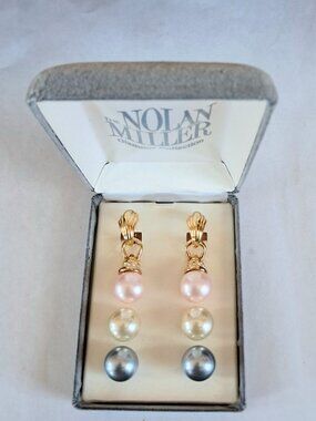 Nolan Miller Glamour Collection Interchangeable Faux Pearl Dangle Clip Earrings